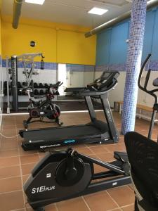 a gym with two exercise bikes and a treadmill at Hestía Vera Thalassa SPA Tu hogar lejos de casa in Vera