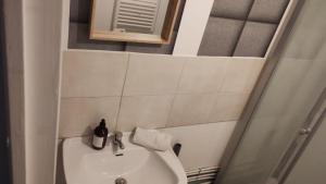 ein kleines Badezimmer mit Waschbecken und Dusche in der Unterkunft Maison de l'harmonie à Limoges in Limoges + 14 Fotos