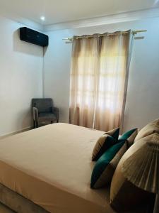 1 dormitorio con 1 cama grande y ventana en Villa le jasmin en Oulad Bou Abdallah