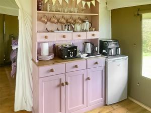 cocina rosa con nevera y microondas en Foxglove - Uk45988 en Paul