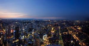an aerial view of a city at night at Okura Act City Hotel Hamamatsu in Hamamatsu +29 photos