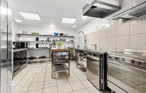 duża kuchnia ze sprzętem ze stali nierdzewnej w obiekcie 11 Bedroom Pet Friendly Home In Rnde w mieście Rønde