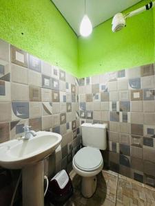 ein Badezimmer mit einem weißen WC und einem Waschbecken in der Unterkunft APTO Mobiliado Aconchegante Serra Cantareira Cod 1 in Caieiras