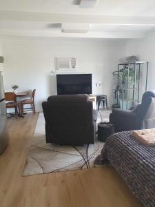 a living room with a couch and a tv at Tranquil Studio Apartment Just 3km from Port Pirie in Port Pirie