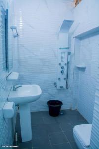 Baño blanco con lavabo y aseo en One bedroom oluwa-sheyi-apartment, en Cotonou