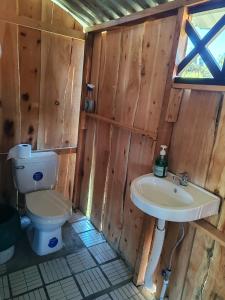Chalets Vistas del Poas في هيريديا: حمام مع مرحاض ومغسلة