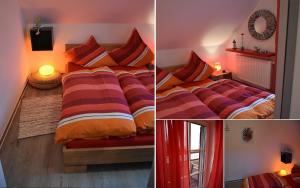 two pictures of a bedroom with a bed with pillows at Ferienwohnung für 4 Personen ca 60 qm in Vieregge, Ostseeküste Deutschland Rügen in Vieregge