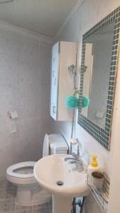 y baño con lavabo, aseo y espejo. en Cosy 2 room flat nearby river en Seúl