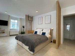 Postel nebo postele na pokoji v ubytování Zentrales Innenstadt Studio mit Garage