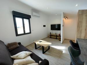 un soggiorno con divano e TV di L’escale enchantée a Bouzigues