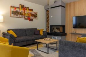 ein Wohnzimmer mit Couch und Kamin in der Unterkunft Ferienhaus für 8 Personen ca 200 qm in Šumber, Istrien Binnenland von Istrien in Šumber + 13 Fotos