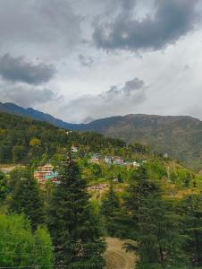 a town on top of a hill with trees at Vibes by Vicctoria House in McLeod Ganj