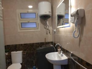 La salle de bains est pourvue d'un lavabo, de toilettes et d'un miroir. dans l'établissement Moon Homes, au Caire