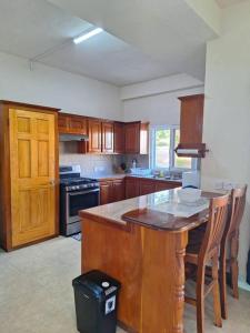 a kitchen with a wooden island with a counter top at You 4 Ric Apartment 2: Fully-furnished 2-bedroom in Choiseul