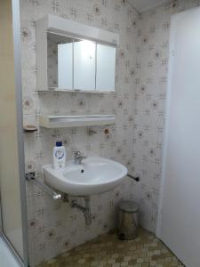 y baño con lavabo y espejo. en Ferienwohnung für 2 Personen ca 40 qm in Neureichenau, Bayern Bayerischer Wald en Neureichenau