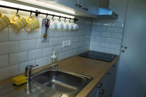 eine Küche mit einer Spüle und einer Theke mit Tassen in der Unterkunft Studio für 3 Personen ca 30 qm in Njivice, Kvarner Bucht Krk in Njivice