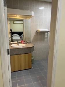 uma casa de banho com um lavatório e um espelho em Mikocheni smart space em Dar es Salaam