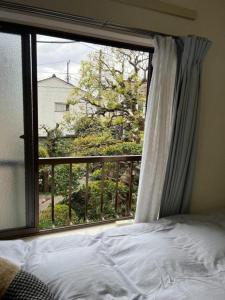 1 dormitorio con cama y ventana con vistas en Tokyo downtown, en Tokio