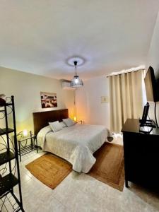 a bedroom with a large bed and a desk at Quinta dos Viegas in Faro