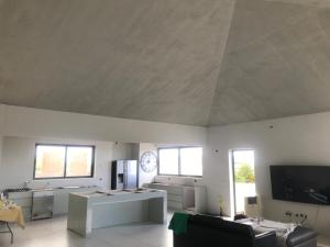 un ampio soggiorno con un grande soffitto di AlexJ Residence a Flic-en-Flac
