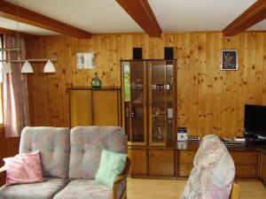 ein Wohnzimmer mit einem Sofa und einem TV in der Unterkunft Seeli in Hofstetten 
