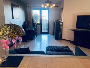 Μια τηλεόραση ή/και κέντρο ψυχαγωγίας στο appartamento con giardino a 2 minuti dal lago