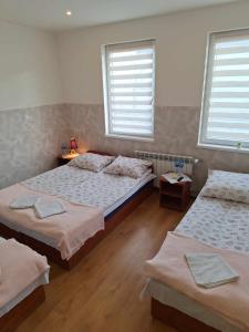 1 Schlafzimmer mit 2 Betten und 2 Fenstern in der Unterkunft Noclegi Skałka in Olsztyn