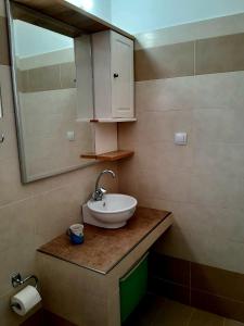 a bathroom with a sink and a mirror at Katerina's House in Sitia