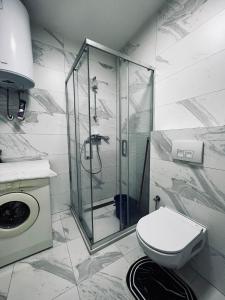 a bathroom with a shower and a toilet at Apartman Magnolia in Novi Pazar