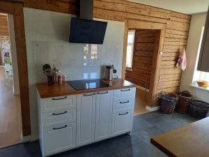 a kitchen with white cabinets and a counter top at Privacy within city limits in Tartu