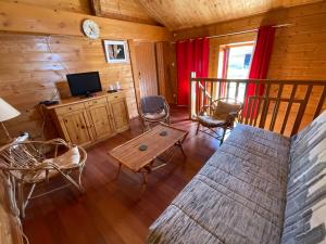 ein Wohnzimmer mit Sofa und Fernseher in der Unterkunft Annexe de ferme cosy à 15 min de Gérardmer,Ventron et La Bresse in Thiéfosse