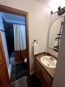 y baño con lavabo, aseo y espejo. en French Street Retreat Walk Everywhere, en Breckenridge