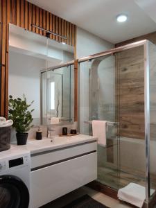 a bathroom with a sink and a shower at Holiday&Suite Klanac in Vir