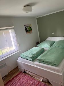 a bedroom with two beds and a window at Ferienhaus Fjola in Schenkendöbern