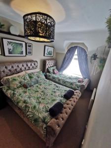 班多倫的住宿－Palm Cove Bundoran Luxurious Sea View Balcony Free Wifi Netflix Sleeps 5，一间卧室设有一张床和一个窗口