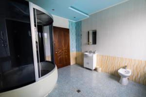 a bathroom with a shower and a toilet and a sink at YAN HOTEL in Yerevan