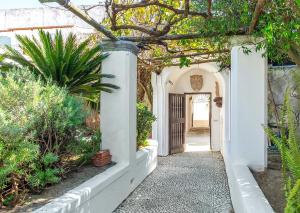 a hallway with an archway with trees and plants at Casa Colette in Anacapri