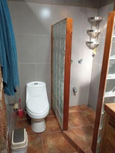 un piccolo bagno con servizi igienici e doccia di Casa Mona, Jungle vibes adults only a Cocles