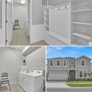 two pictures of a kitchen and a house at Enchanted Villa in Orlando