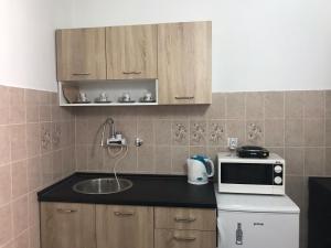 a kitchen with a sink and a microwave at Apartman Mario in Bihać