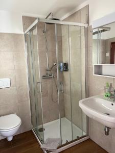 La salle de bains est pourvue d'une douche, de toilettes et d'un lavabo. dans l'établissement casa ciliegio, à Vogorno