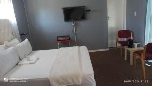 a hotel room with a bed and a tv at JOLLY'S PARK GUEST HOUSE in Roodepoort