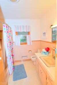 a bathroom with a sink and a toilet and a window at Castle View - Wifi, Pet Friendly, Screen Porch, Game Room, Grill, Family Friendly, Kid Friendly, Fireplace in Berkeley Springs