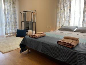 1 dormitorio con 1 cama con 2 almohadas en Sea Salt Suite- Sozopol, en Sozopol