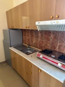 una cucina con bancone, lavandino e frigorifero di Hotel Clarissa a Velipojë