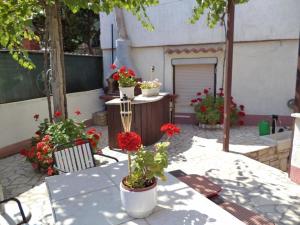 een patio met een tafel met bloemen erop bij Ferienwohnung für 4 Personen ca 60 qm in Pula, Istrien Istrische Riviera in Pula