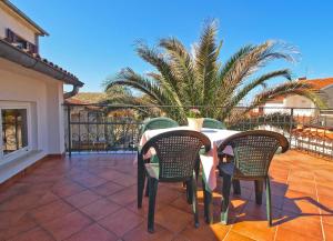 a table and chairs on a patio with a palm tree at Ferienwohnung für 3 Personen ca 32 qm in Pula-Fondole, Istrien Istrische Riviera in Štinjan