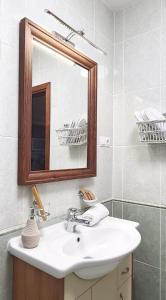 a bathroom with a sink and a mirror at Saulene Apartments in Palanga