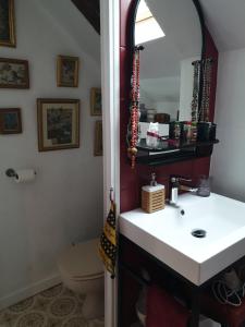 ein Bad mit einem Waschbecken und einem WC in der Unterkunft Eoz an avel in Combourg