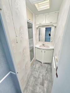 a bathroom with a sink and a mirror at Golden Anchor 8b9 Caravan Park Holiday Home in Chapel Saint Leonards